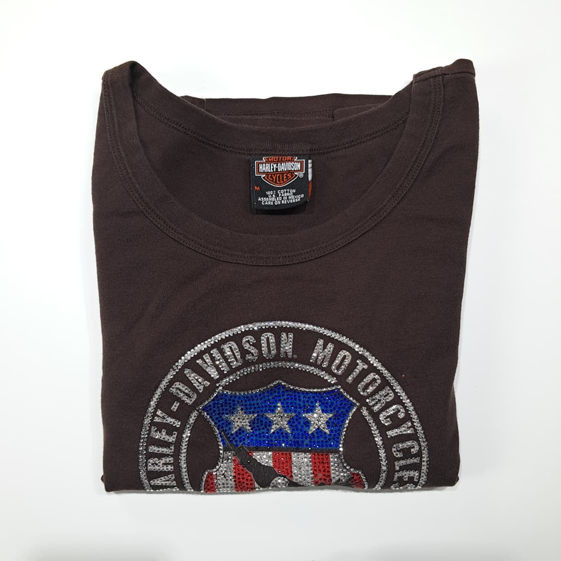 CL570 M 할리데이비슨 00s 라인스톤 다크브라운 이글 티셔츠 상품이미지7