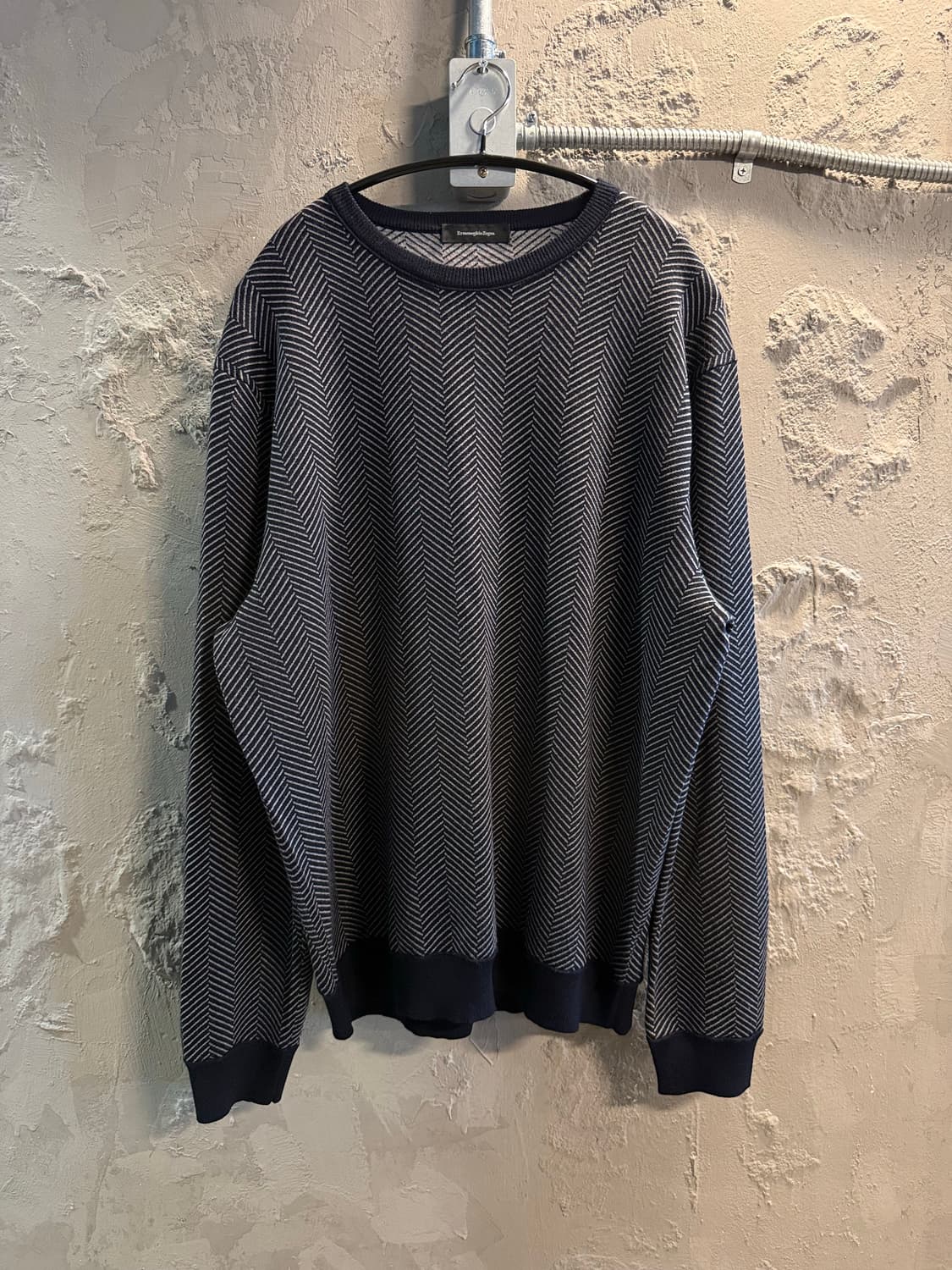 56 에르메네질도제냐 Zegna 헤링본 패턴 울 니트 네이비 상품이미지1