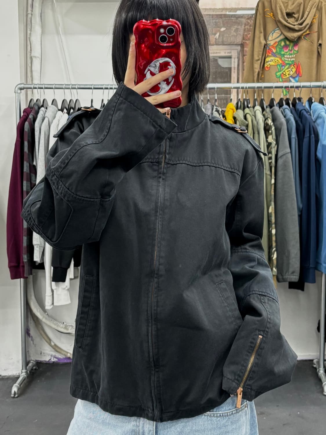 VTG 하이넥 블랙 코튼 자켓 상품이미지2