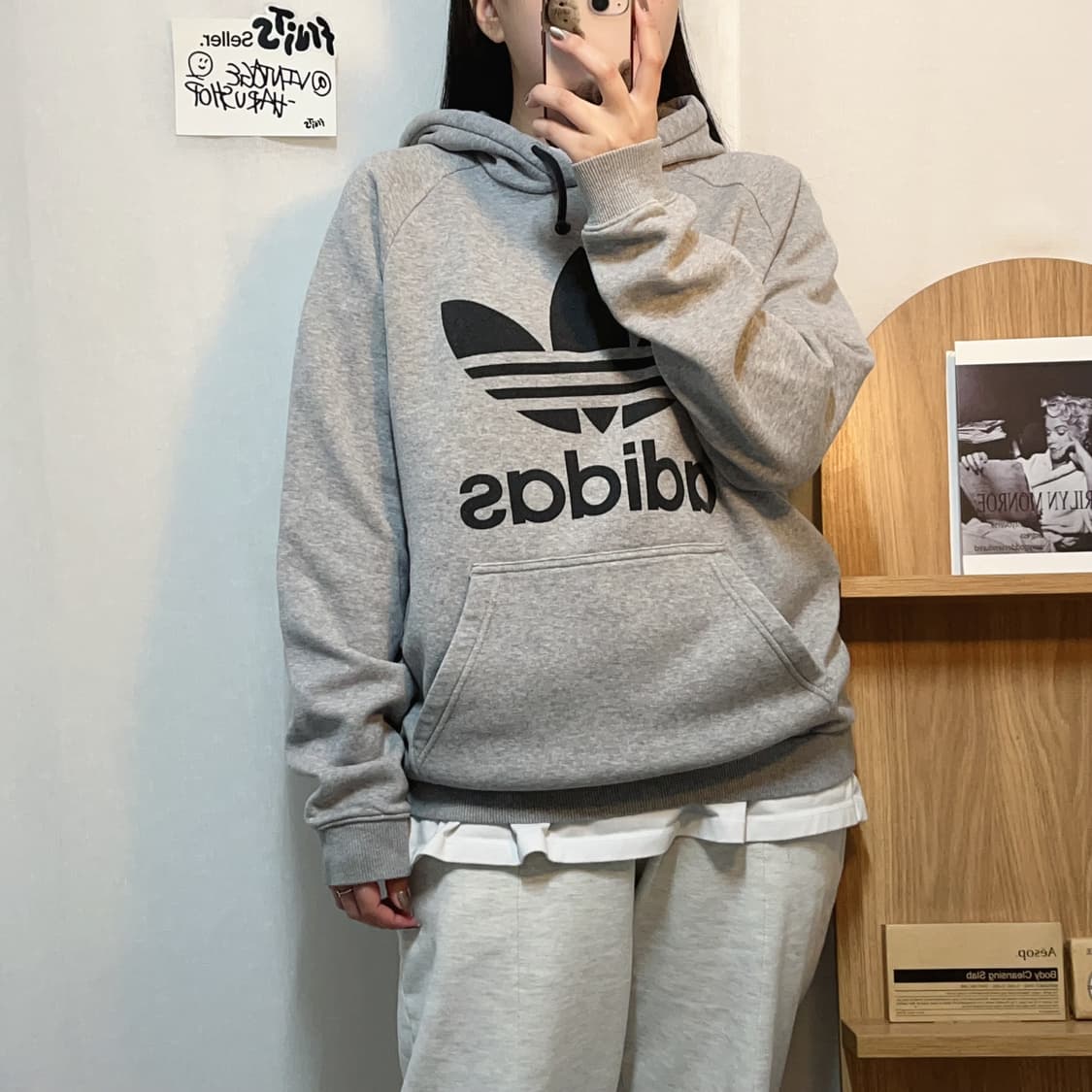 [정품] 아디다스 그레이 빅 트레포일 후드티 [ 105 ] 상품이미지1