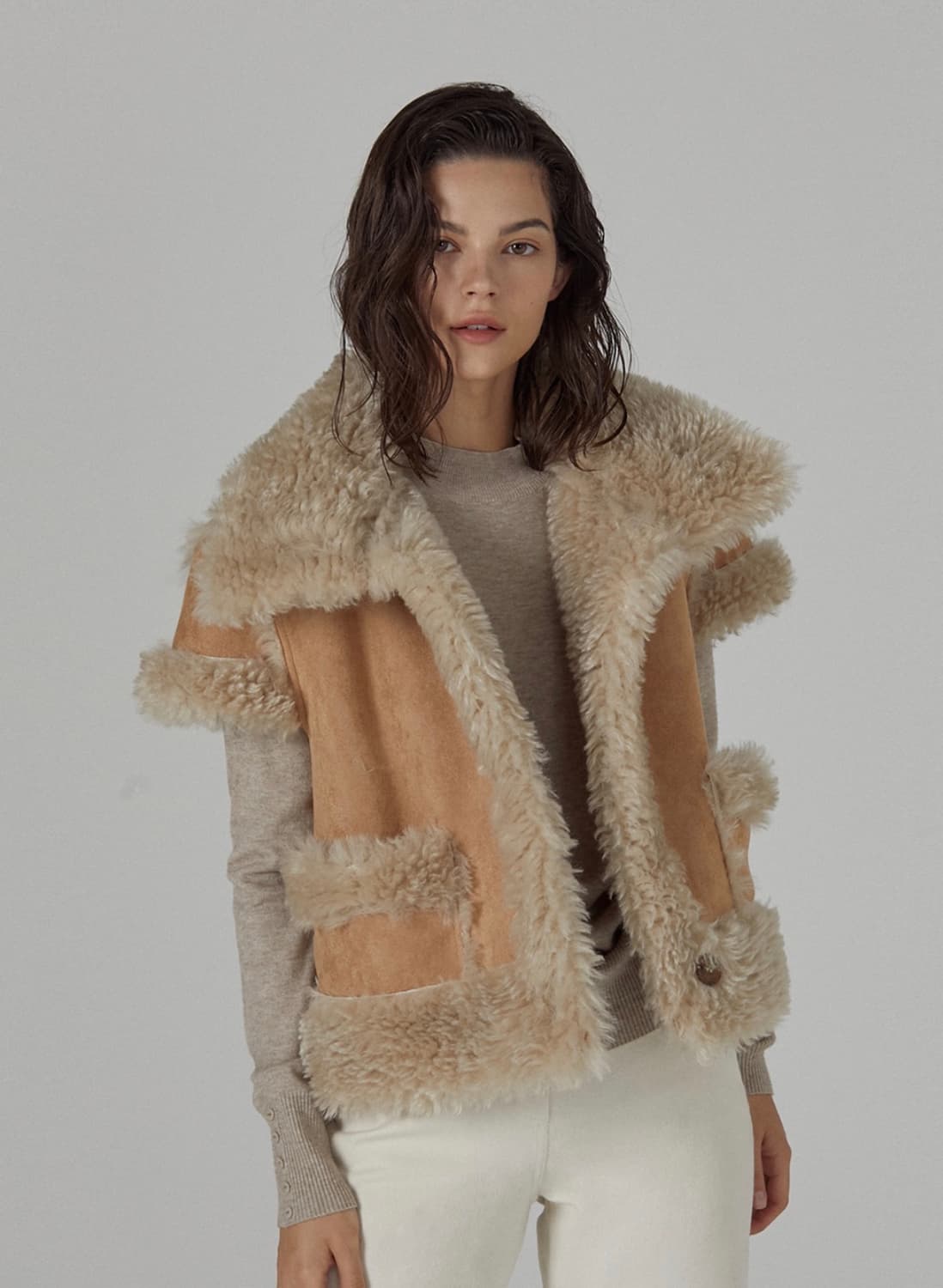 (a.riff)에이리프 하프 리버시블 무스탕 카멜 상품이미지3