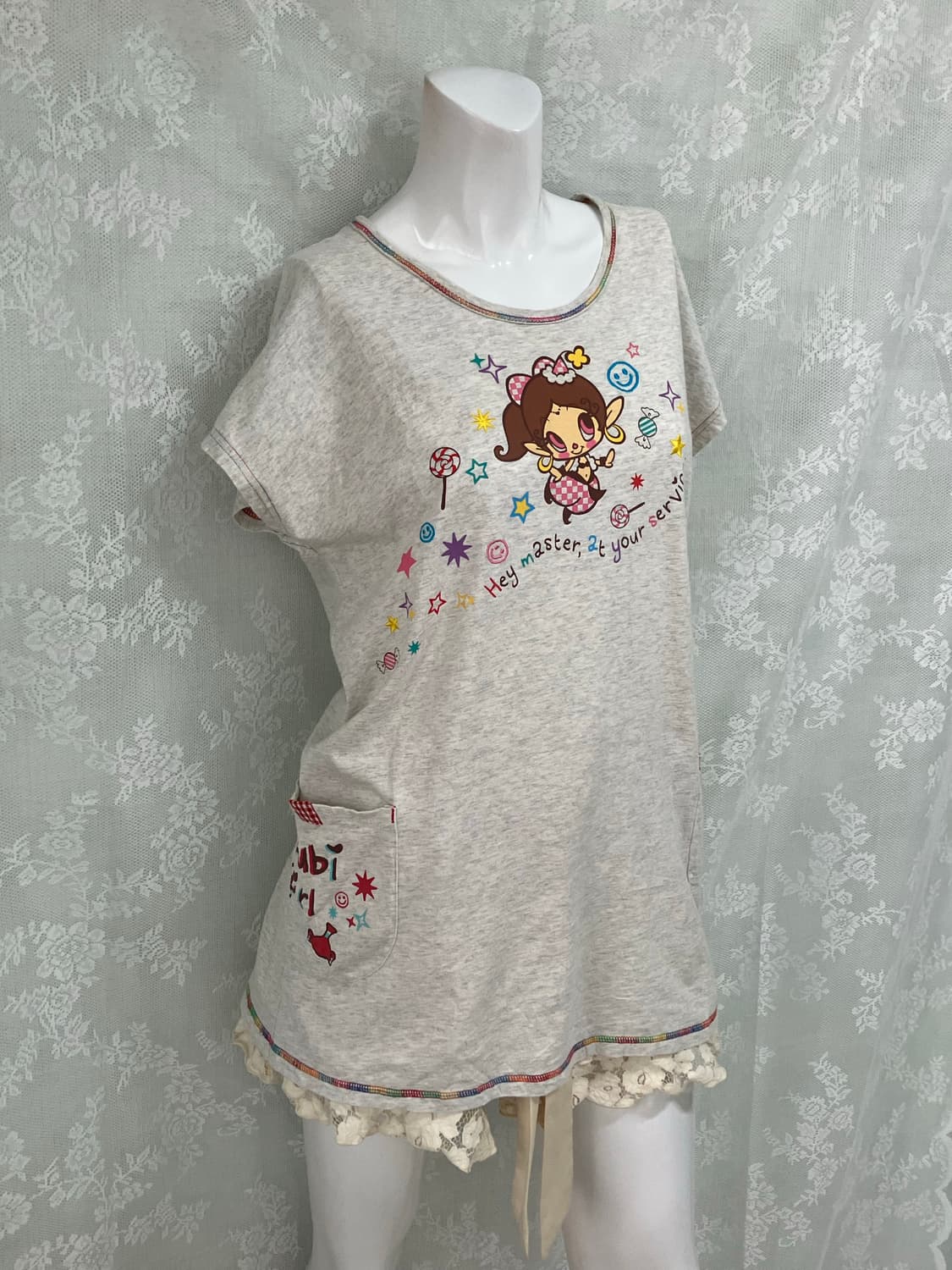 빈티지 캐릭터 프린팅 패치워크 레이어드 티셔츠 1103 모리걸 y2k 스 상품이미지1