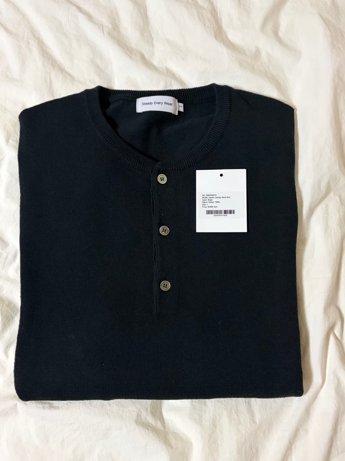 스테디에브리웨어 코튼 헨리넥 니트 블랙, 1사이즈 상품이미지1