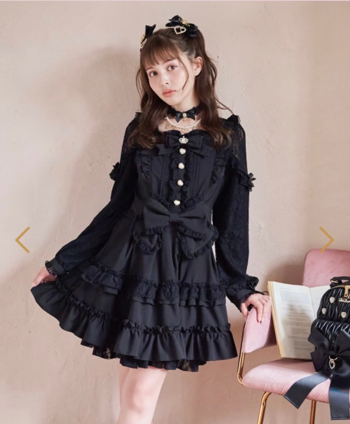 Lizlisa 리본 티아라 티어드 원피스 블랙  상품이미지4