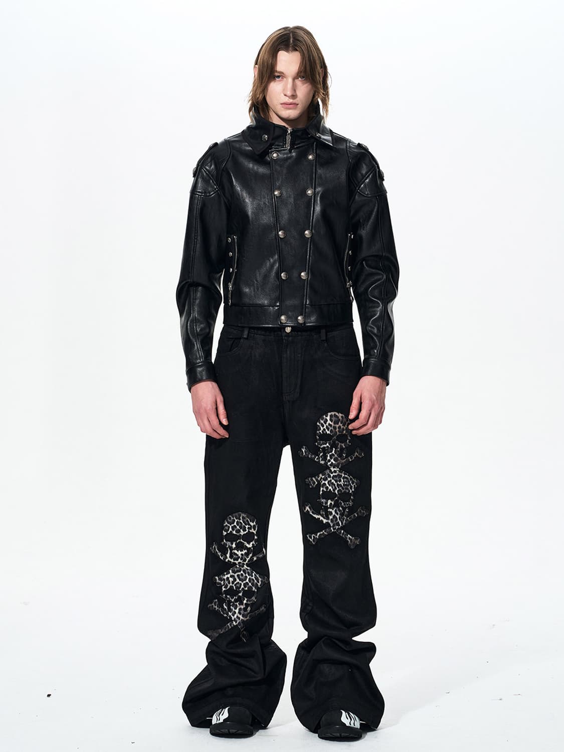 Skull Appliqué Leather Jacket 상품이미지4