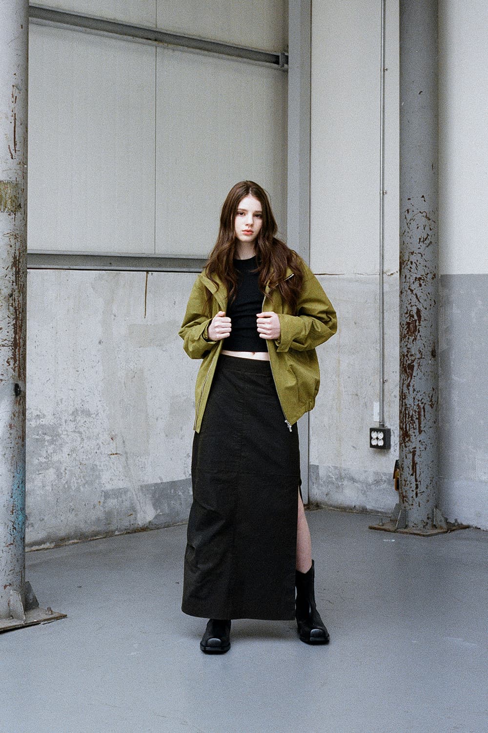 Yiyae Wax Panel Skirts _ Greasy Khaki 상품이미지1