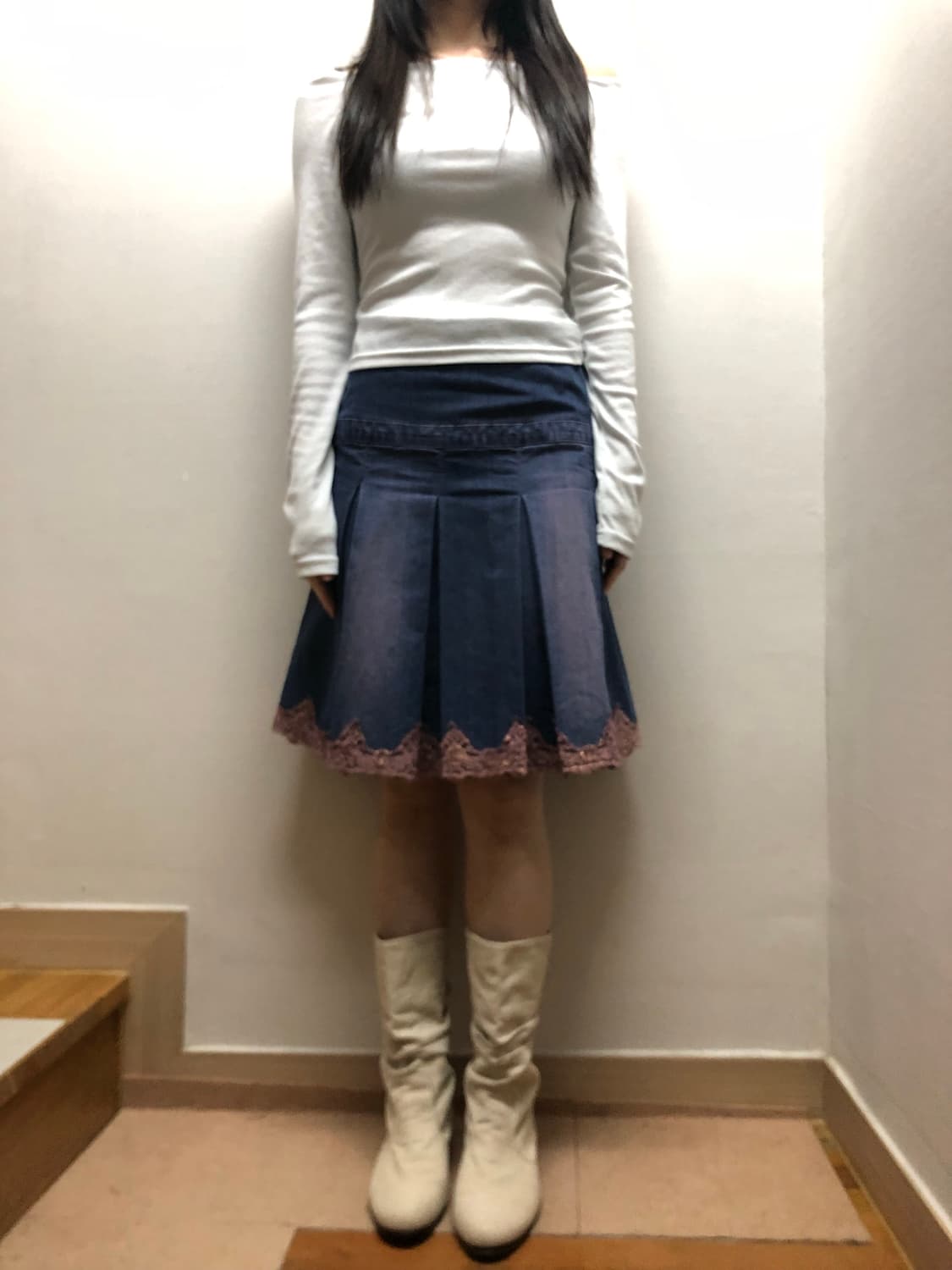 빈티지 퍼플 워싱 데님 플리츠 스커트 상품이미지4