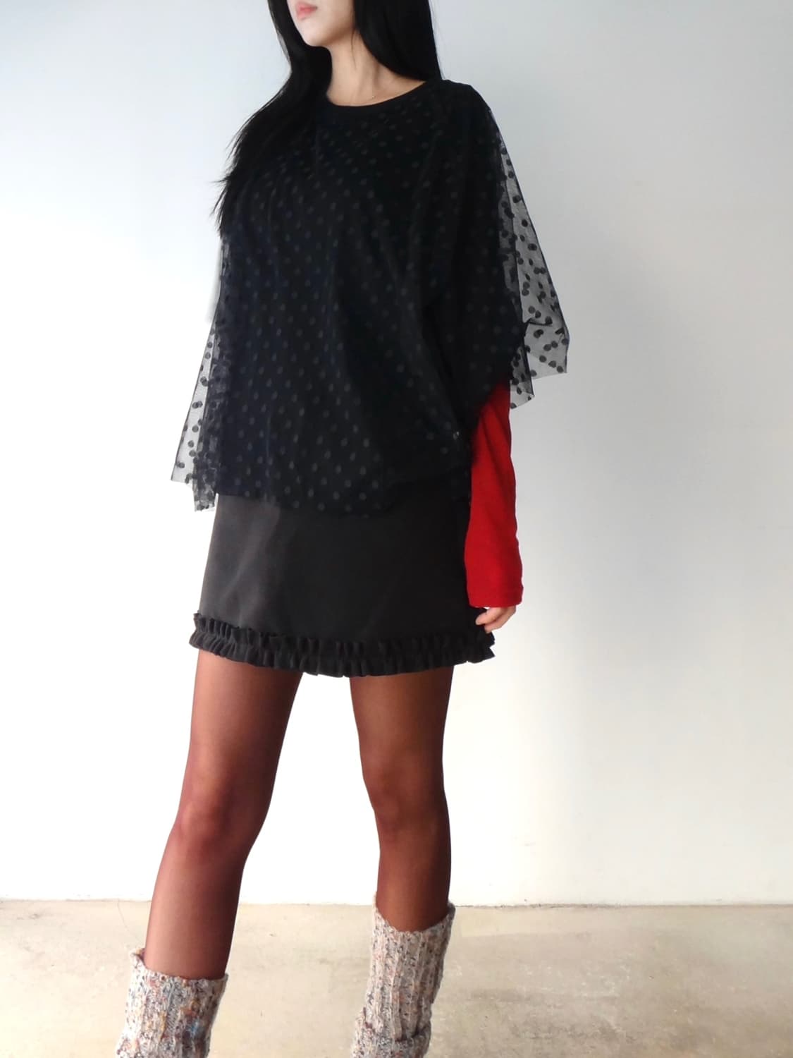 Warm mini frill skirt / black  상품이미지5
