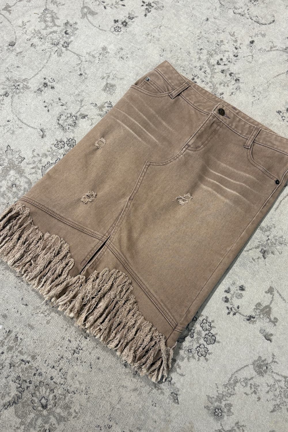 Fringe Detail Raw Hem Denim Skirt 상품이미지7