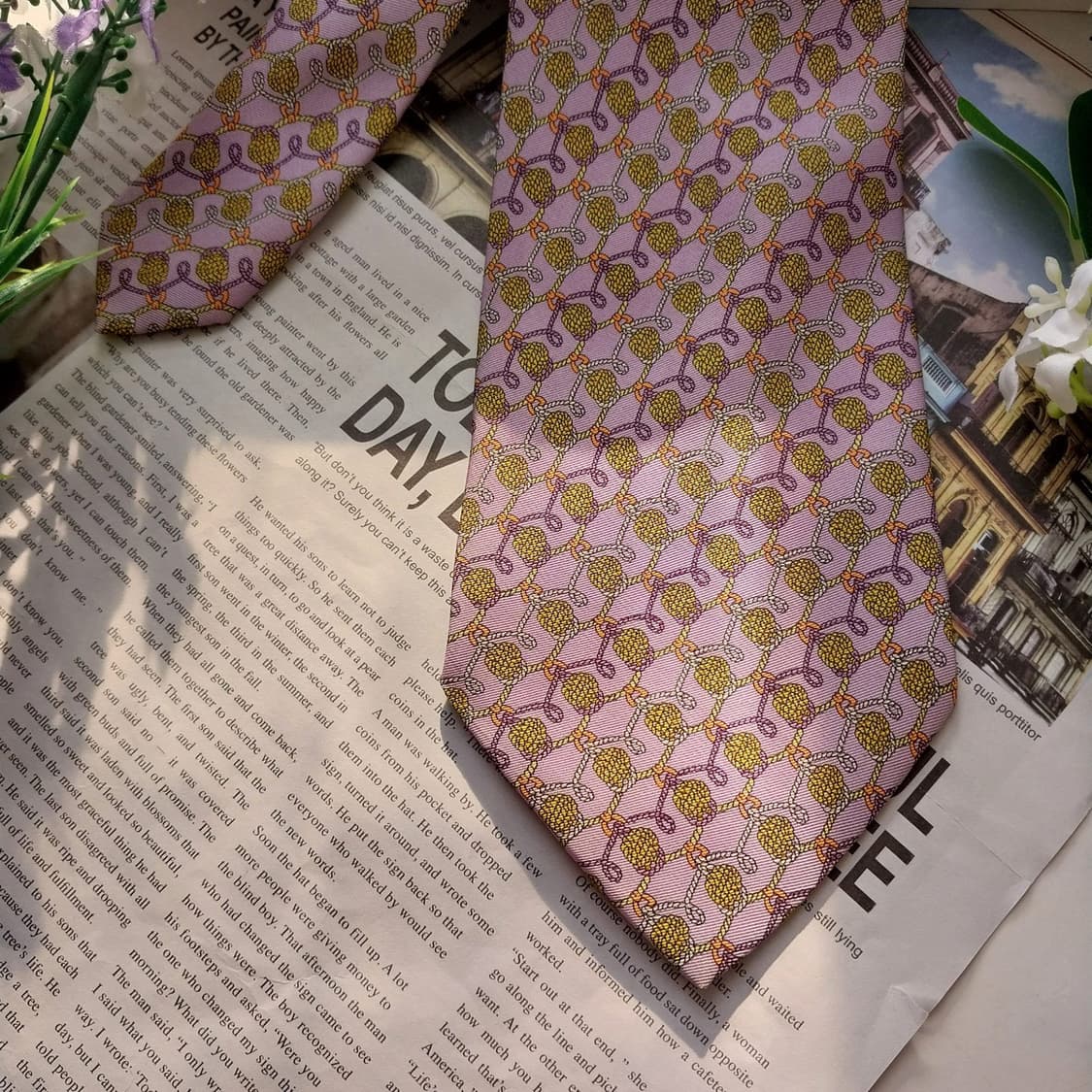 에스 티 듀퐁 실크 연보라 패턴 넥타이 9.5cm A+등급 K1567
 상품이미지5