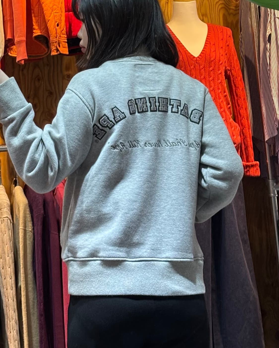 XS A BATHING APE 베이프 빅샤루 패치 코튼 그레이 바시티 상품이미지3