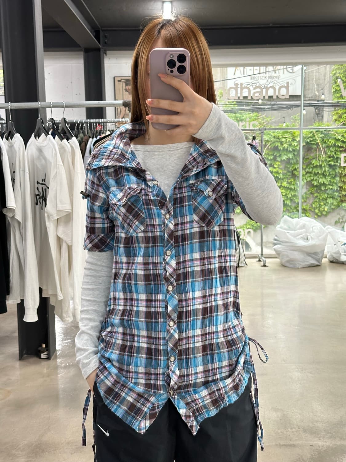 Vintage 체크셔링 포켓 반팔셔츠 상품이미지2