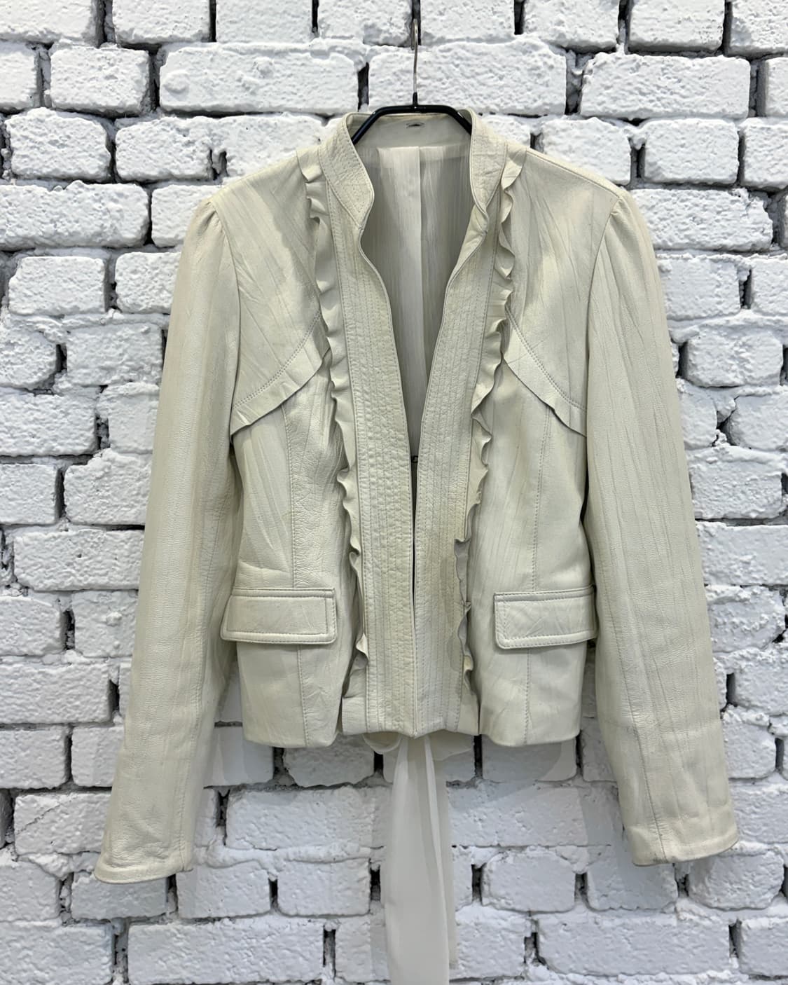 Detachable Ruffle Trim Leather Jacket 상품이미지9
