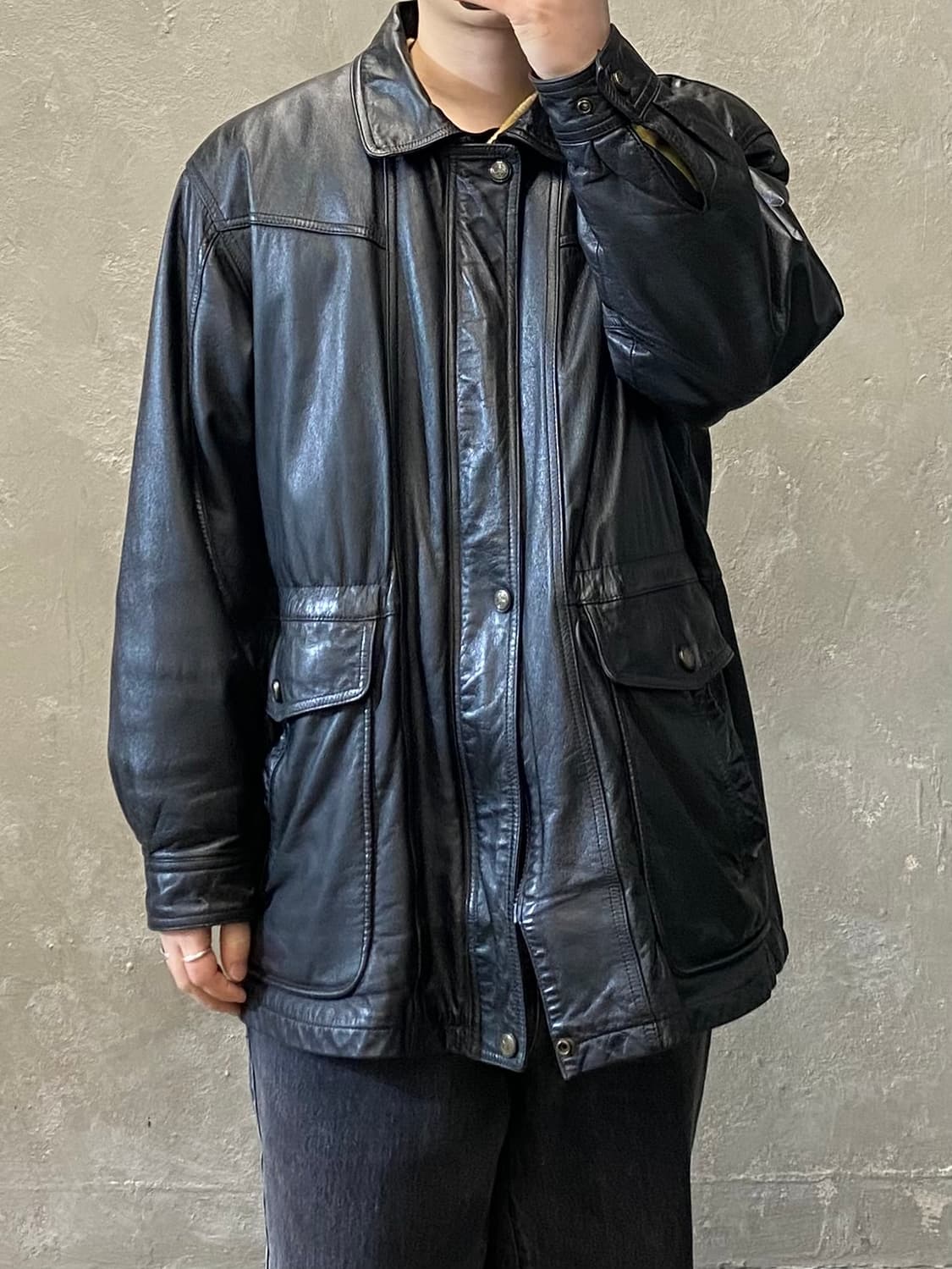 [L-XL] 90s Vintage 빈티지 소가죽 레더 코트 상품이미지9