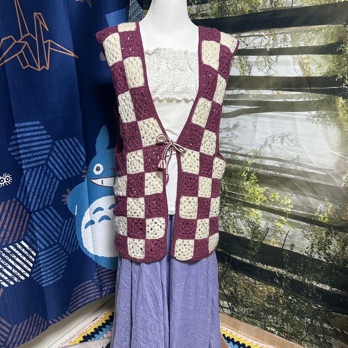 빈티지 뜨개 꽃 모티브 보라색 조끼 레이어드 모리 모리걸 교토룩 상품이미지1