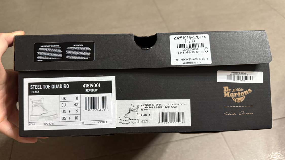 닥터마틴 x 릭 오웬스 쿼드 솔 스틸 토 부츠 블랙 상품이미지3