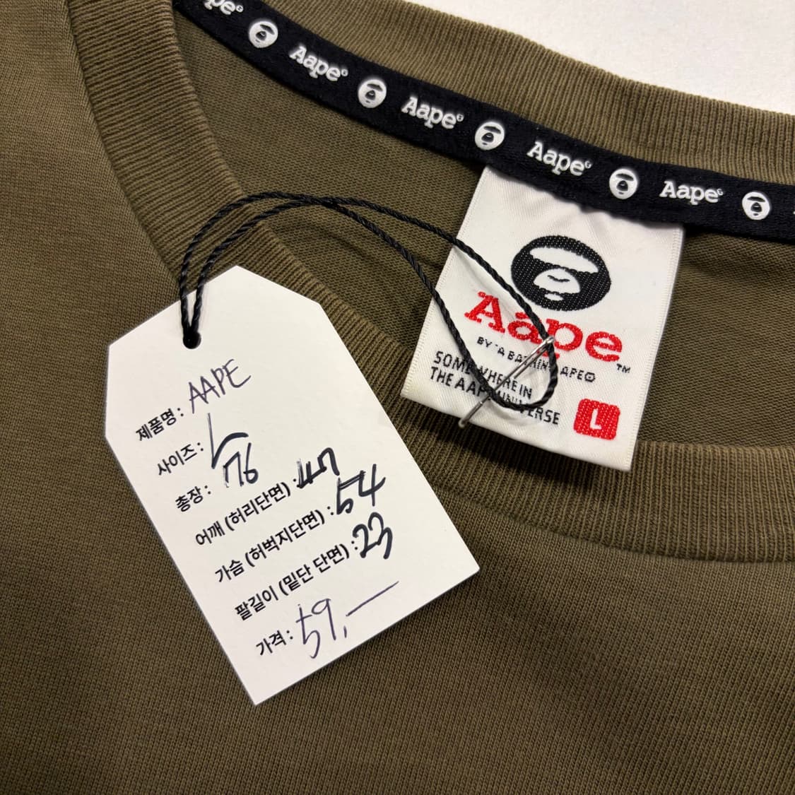 [L] AAPE 에이프 스카치 카키색 패턴 반팔 티셔츠 D950 상품이미지5