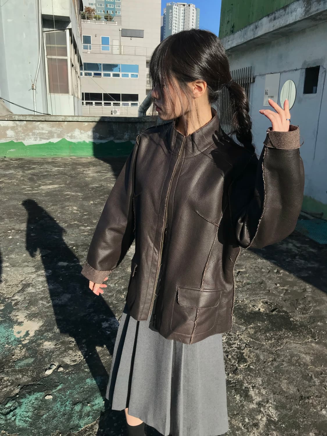 브라운 가죽 자켓 상품이미지4