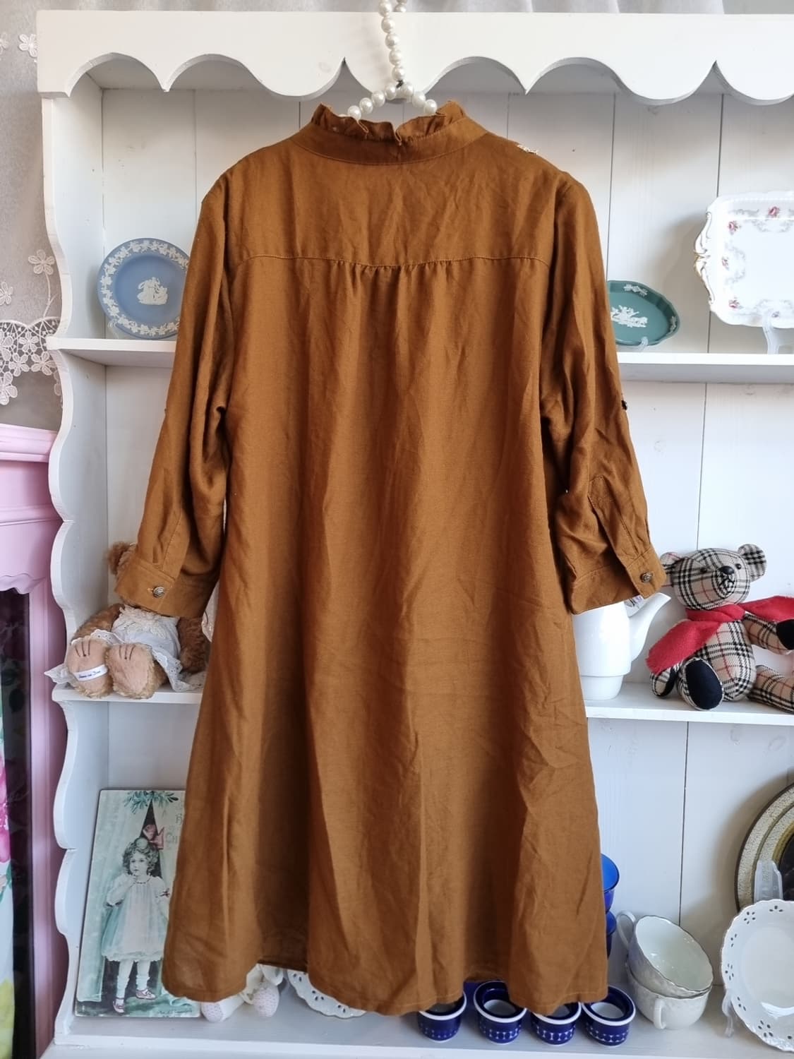 axes femme(악시즈팜므) 카라멜 브라운 레이스 프릴 셔츠 원피스 상품이미지4