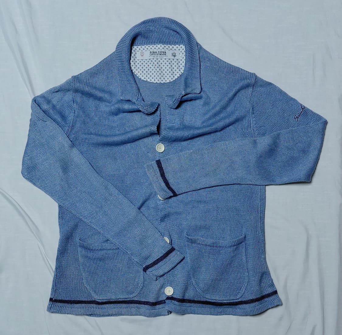[L] 시나코바(SINA COVA) 린넨 100% 마린 카디건 - 블루 상품이미지1