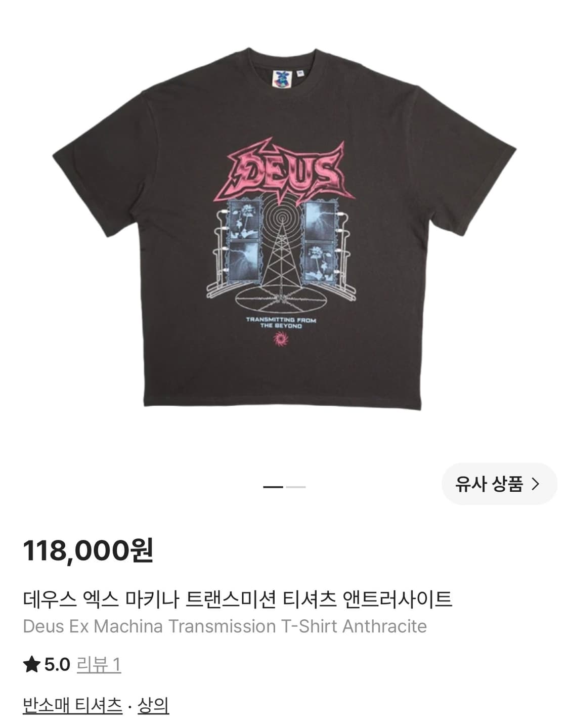 데우스 트랜스미션 티셔츠 앤트러사이트 M 상품이미지1