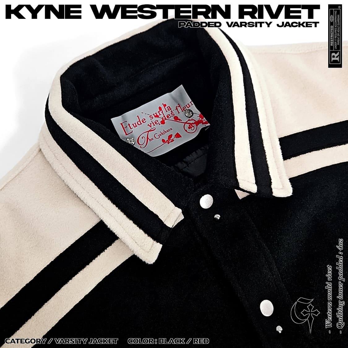 Kyne 웨스턴리벳 패딩 바시티자켓 (black) 상품이미지5