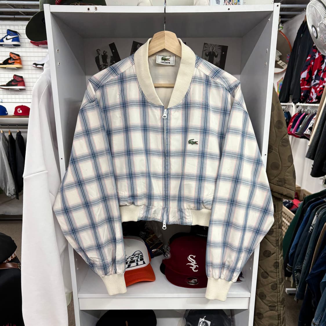 (M) 라코스테 체크 패턴 크롭 블루종 자켓 상품이미지1