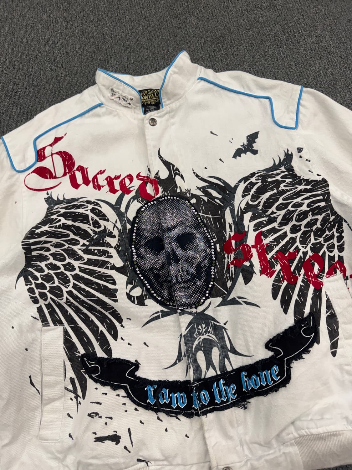 L)RAW BULE 빈티지 Y2K 스컬패치 블루종 자켓 상품이미지3