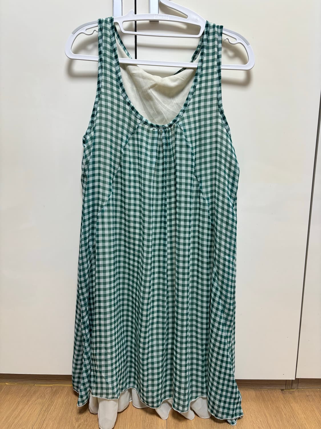 빈티지 그린 체크 레이어드 원피스 상품이미지1