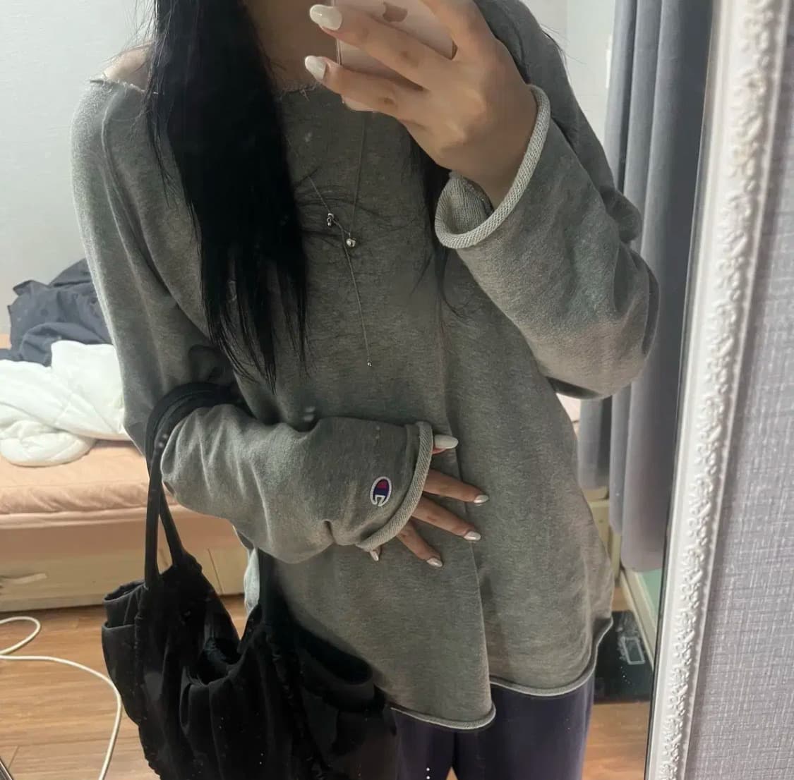 챔피온 커팅 빈티지 오프숄더 티셔츠 상품이미지4