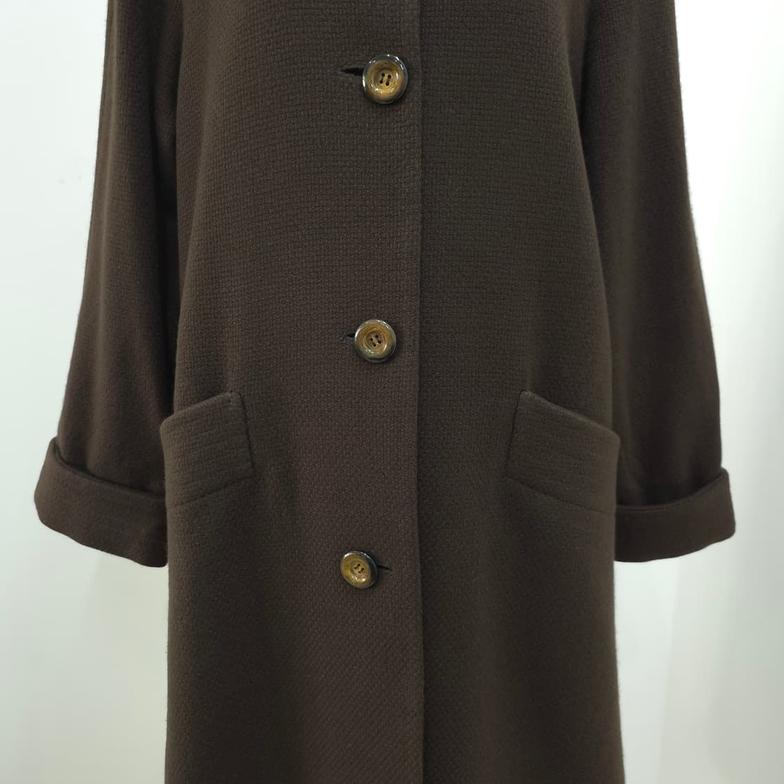캐시미어 100 하이넥 진브라운 롱 코트  상품이미지5