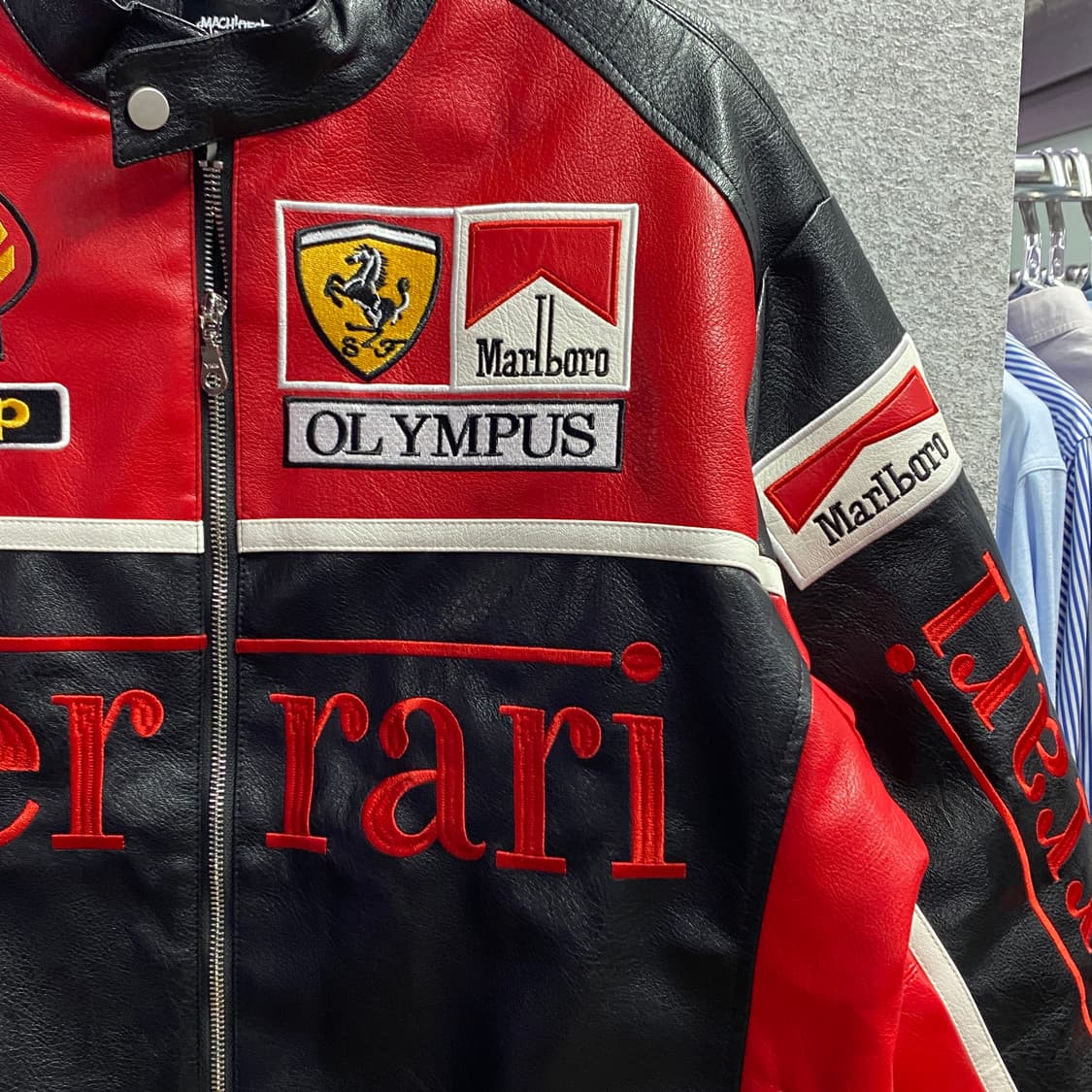 페라리 말보로 패치워크 레드 배색 레더 레이싱 자켓 B3720 상품이미지3