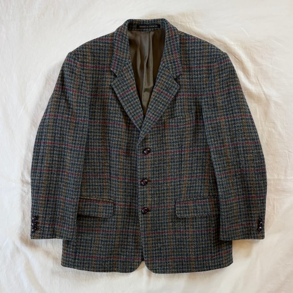 90s 영국 St michael Harris Tweed 건클럽 3B 자켓 상품이미지1