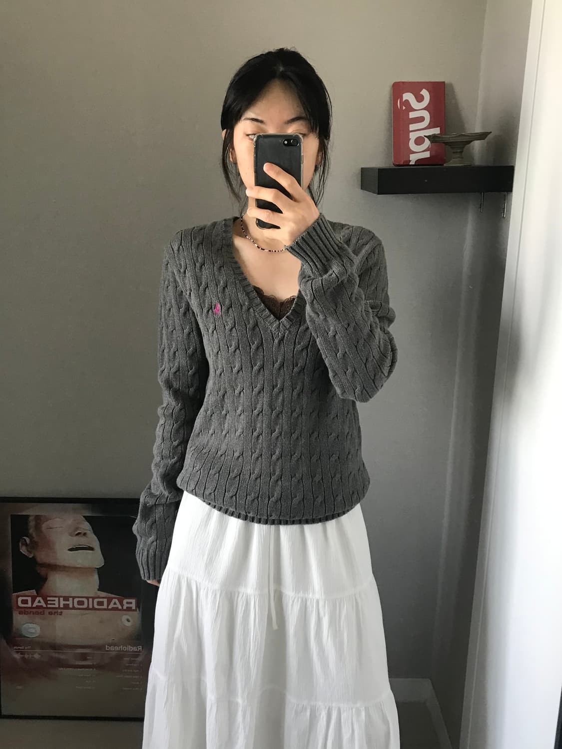 폴로 랄프로렌 포니로고 케이블 브이넥 니트 그레이 상품이미지1