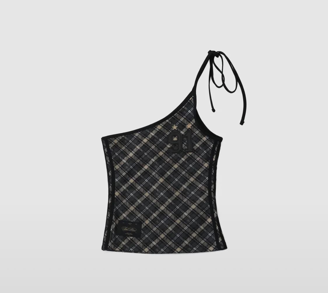 빈티지 클럽 원 숄더 탱크 - 체크블랙 상품이미지1