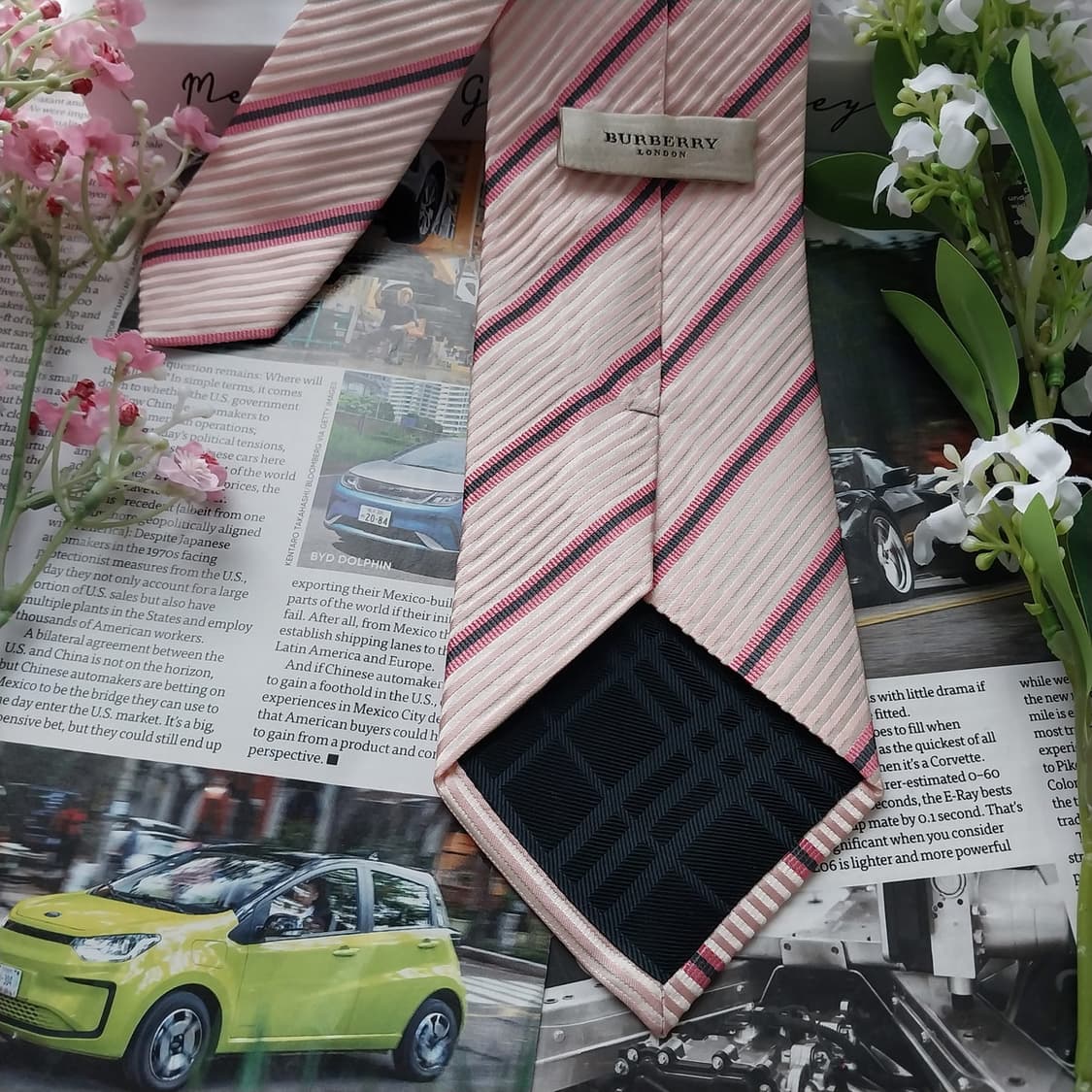 버버리 실크 핑크 스트라이프 넥타이 9.5cm A+등급 K1795
 상품이미지8