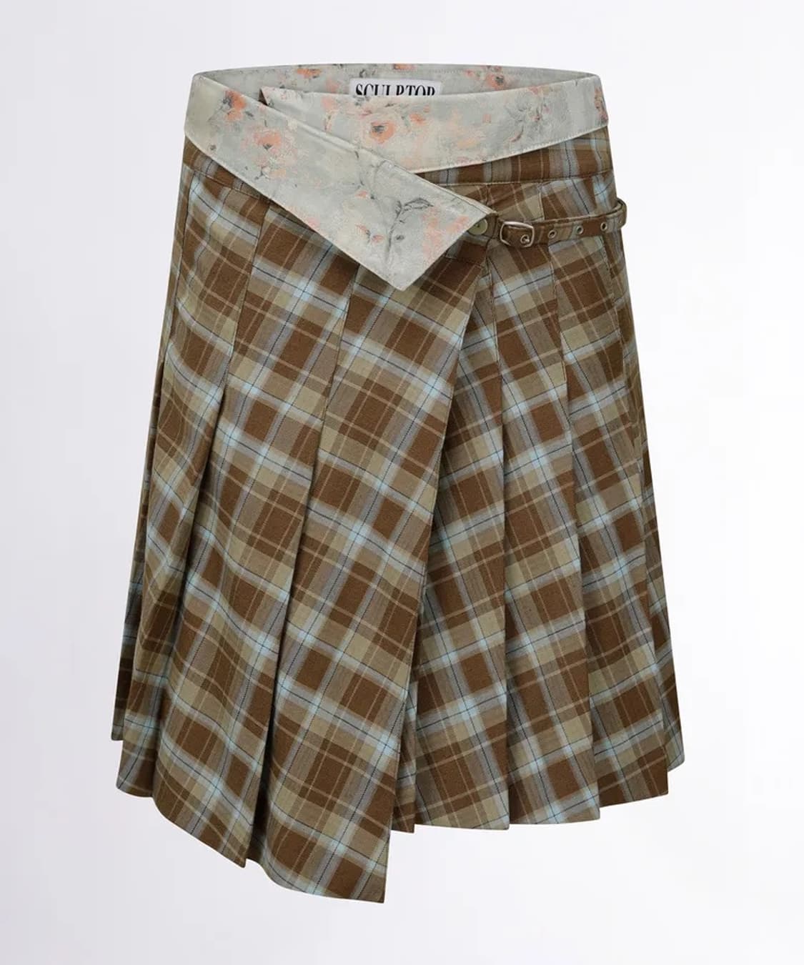 Folded Waist Plaid Skirt Blue Check 상품이미지1
