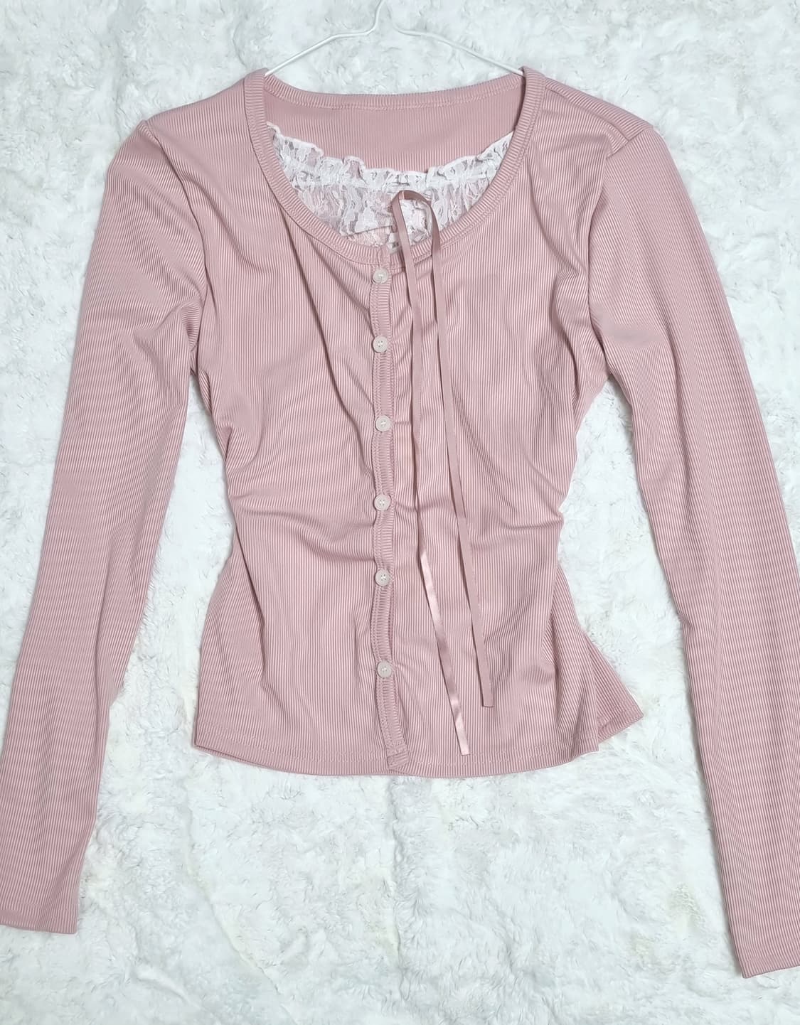 [새상품] 핑크 레이스 리본 가디건 에이블리 상품이미지1