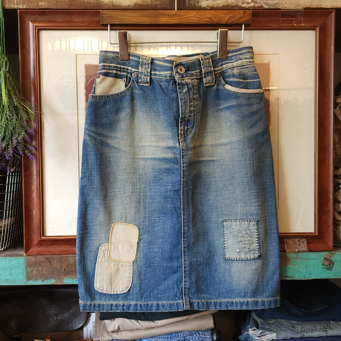 90s 말보로 클래식 데님 스커트 청치마 패치워크 웨스턴 치마 40 상품이미지1