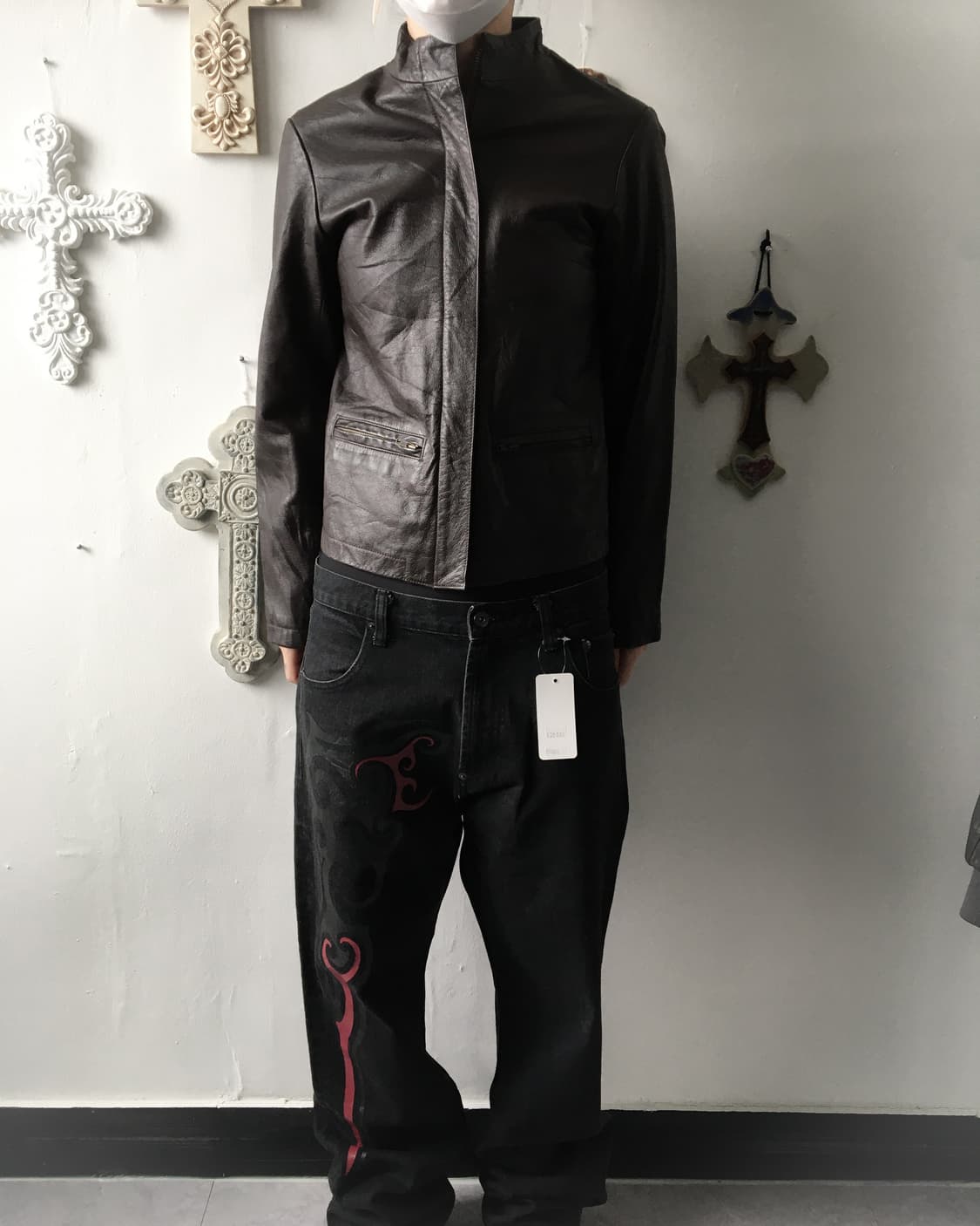 Brown high neck cow leather jacket 상품이미지5