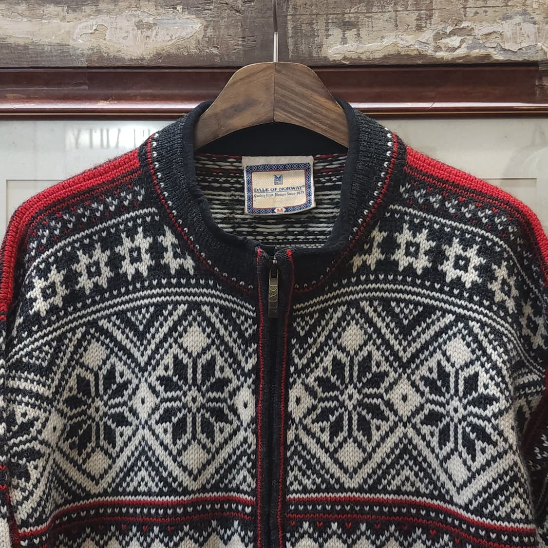 90s 데일 오브 노르웨이 퓨어 뉴울 노르딕 패턴 풀집 울 스웨터 M 상품이미지4