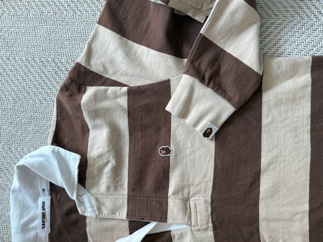 베이프 카라 럭비 스트라이프 롱슬리브 빅사루 브라운 모카 상품이미지3