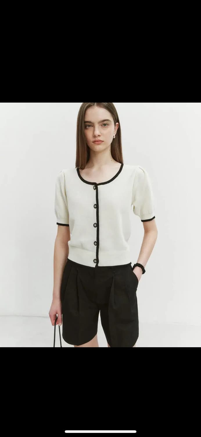 던스트 스쿱넥 퍼프 슬리브 가디건 아이, 블랙 m 상품이미지1