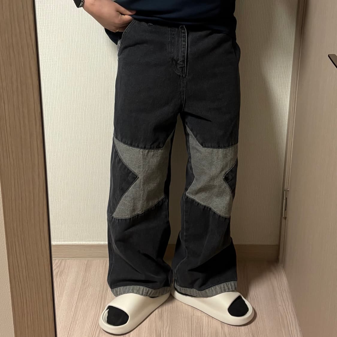 정품 꼼파뇨 스타 와이드 흑청 데님팬츠 블랙 청바지 30인치 상품이미지1