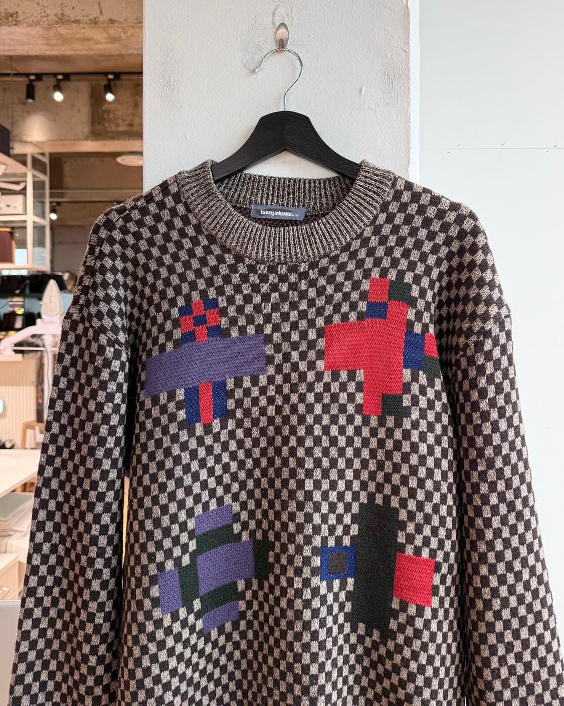 이세이미야케 맨 브라운 체크 인타르시아 니트  상품이미지3