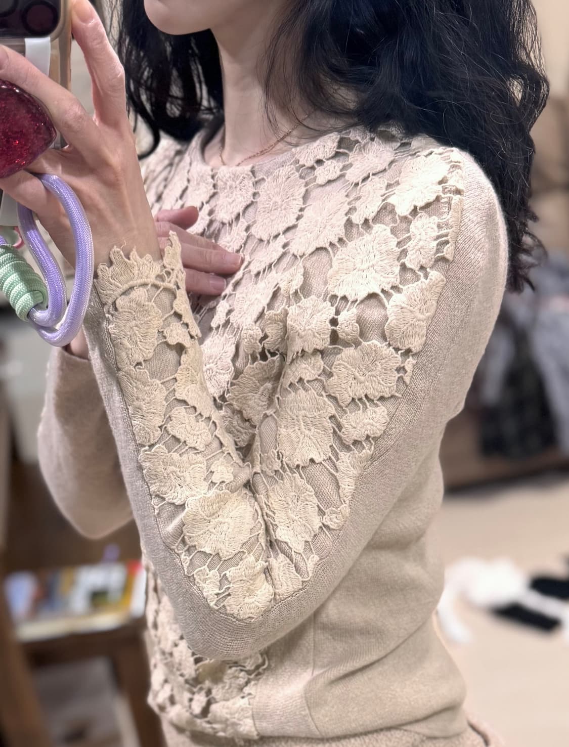 44반 ~ 55 SJSJ 레이스 퍼프소매 니트 스웨터 상품이미지2