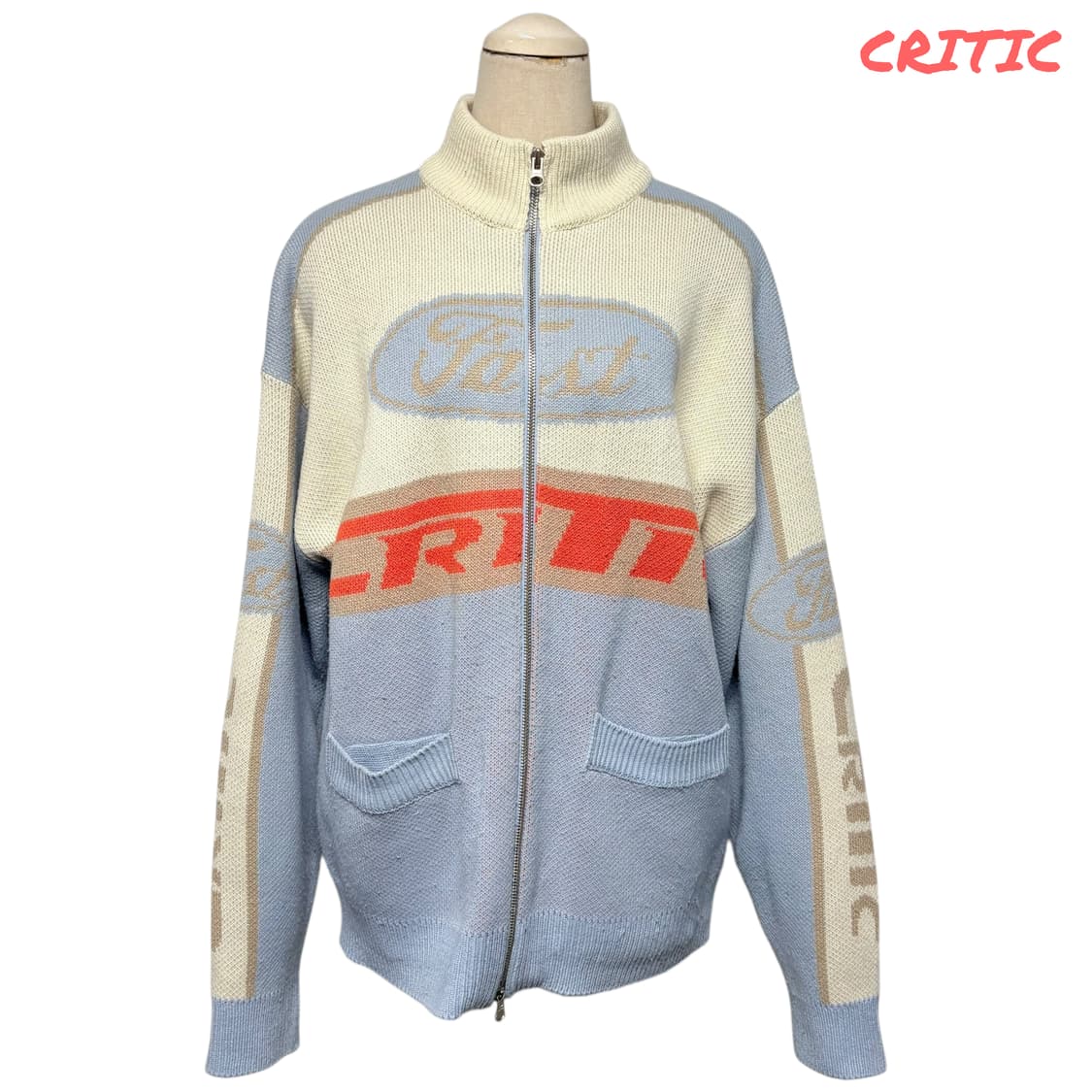 3838 크리틱 레이싱 아이보리 하늘 니트집업 상품이미지1