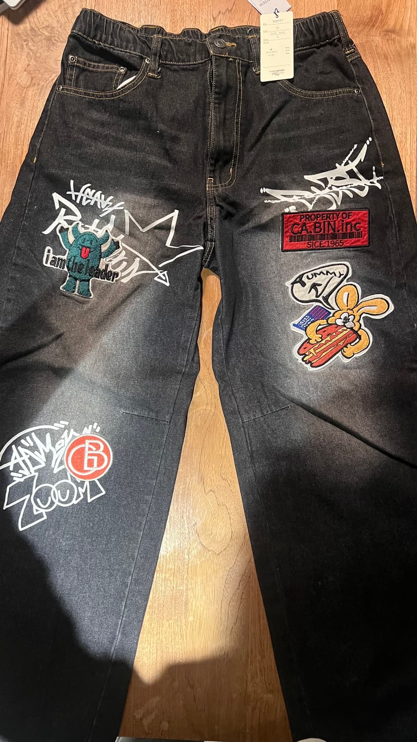 흑청 자수 데님 팬츠 상품이미지1