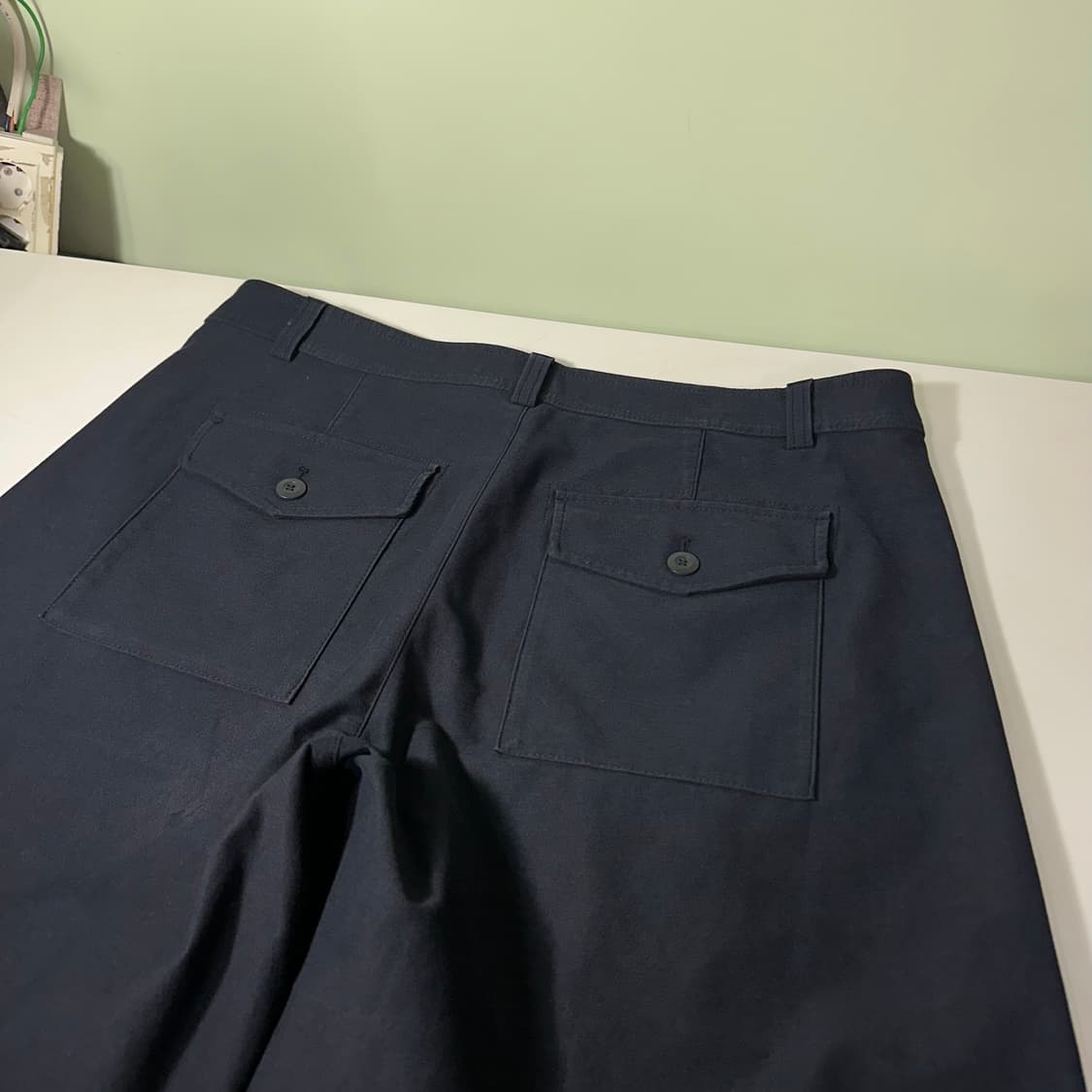 XL-XXL 34 유니클로 다크네이비 하이웨스트 와이드핏 투포켓 코튼팬츠 상품이미지1