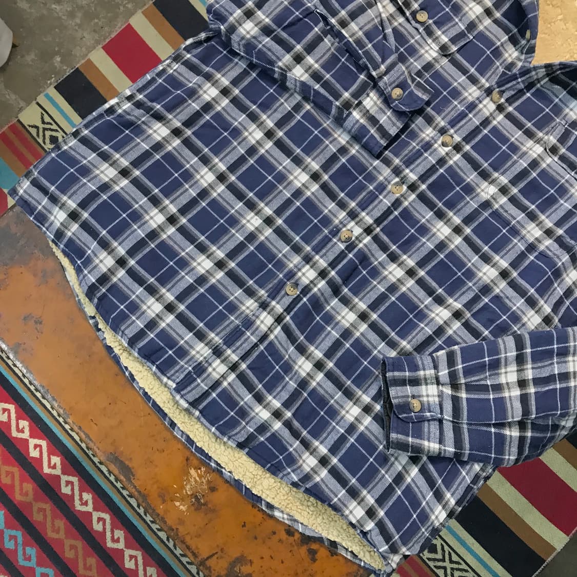 랭글러 투포켓 네이비 타탄 체크 양털 셰르파 자켓 남성 110 사이즈 상품이미지3